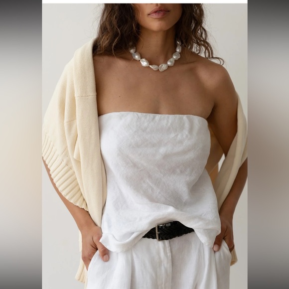 DONNI. Tops - DONNI. The Linen Tube Top XL Powder White Organic Minimalist Strapless Shelf Bra